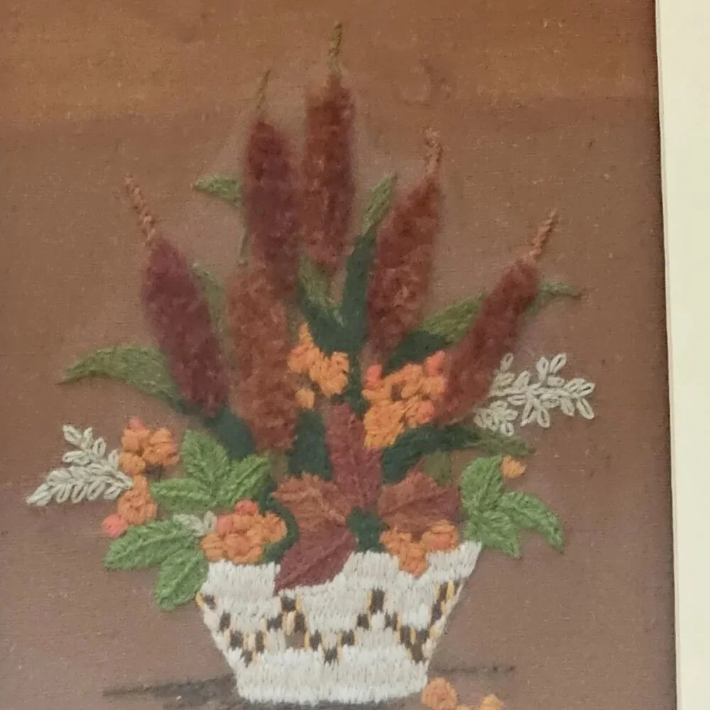 Pair of Mid Century Crewel Wool Framed Art Pieces - Picture 6 of 6